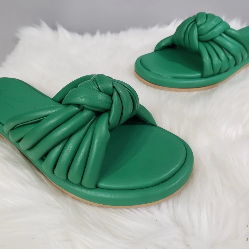 Green Knotted Slide Sandals